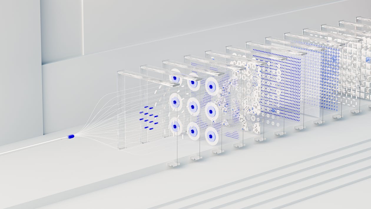 3D illustration of AI neural network pathways
